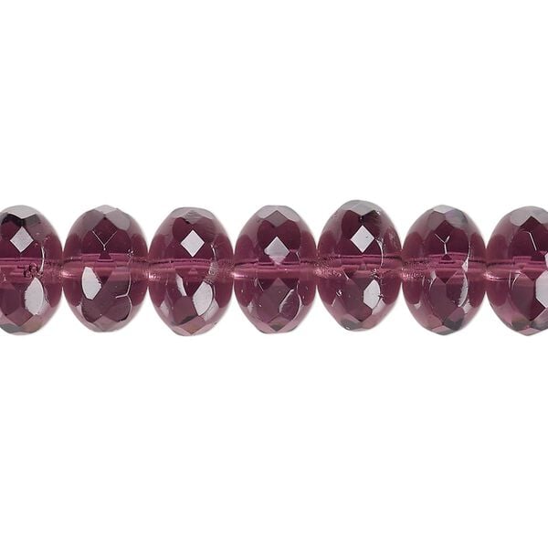 Bead, Czech fire-polished glass, amethyst purple, 11x7mm faceted rondelle. Sold per 15-1/2" to 16" strand. image number 0