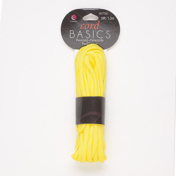 Cord, nylon, neon yellow, 4mm round. Sold per 18-foot pkg. image number 0