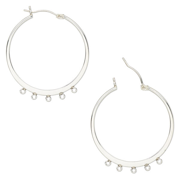 Earring, sterling silver, 32mm flat round hoop with 5 closed loop and latch-back closure. Sold per pair. image number 0