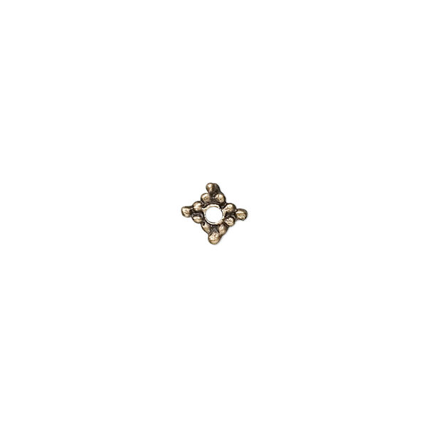 Bead, antique brass-plated "pewter" (zinc-based alloy), 5x4mm rectangle. Sold per pkg of 100. image number 0