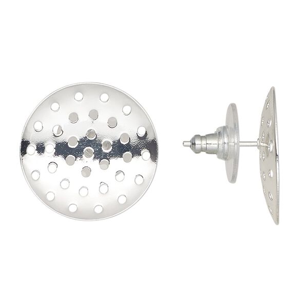 Earstud 1pkg10, 20mm perforated disc / comfort clutch earnut, silver-finished brass / acrylic clear 5 pair image number 0