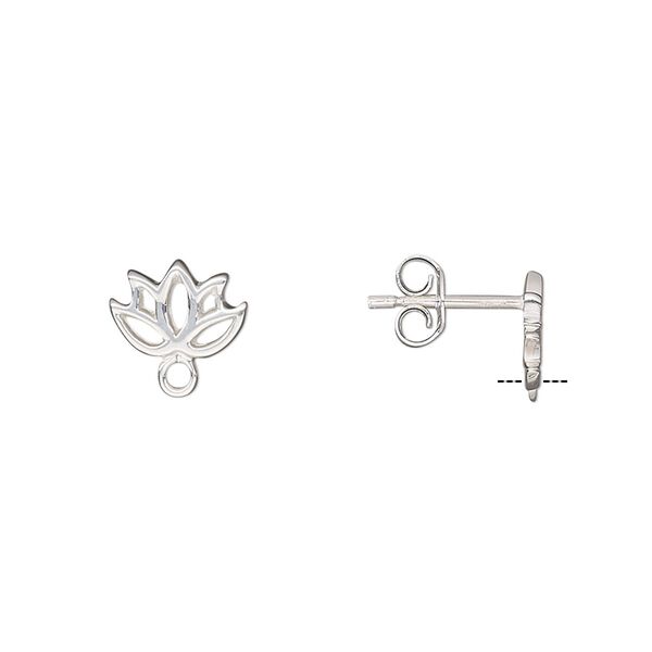 Earstud 1pkg2 sterling silver, 9.5x6mm lotus / closed loop / earnuts, 1 pair image number 0