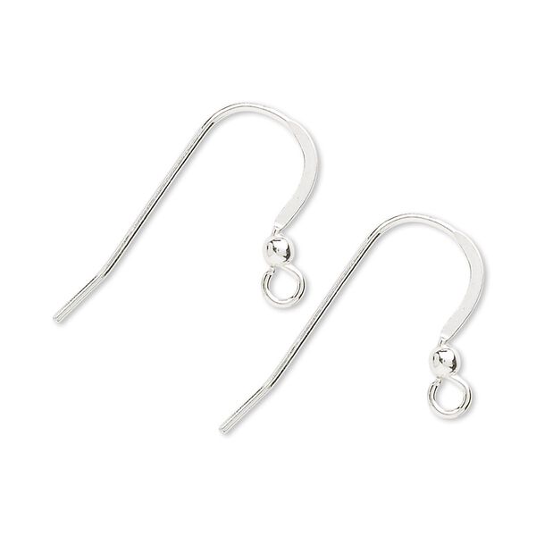 Ear wire, sterling silver, 17mm flat fishhook with 2.5mm ball and open loop, 20 gauge. Sold per pkg of 500 pairs. image number 0