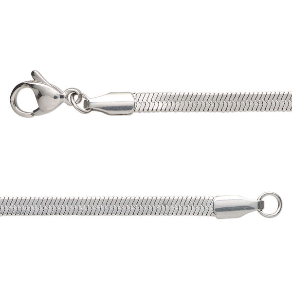 Chain, stainless steel, 3mm herringbone, 16 inches with lobster claw clasp. Sold individually. image number 0