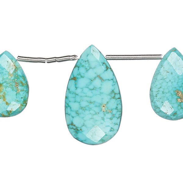 Imperial crown turquoise 1pkg5, hand-cut top-drilled faceted puffed teardrop bead natural 15x11mm-19x13mm / 20x13mm-25x14mm image number 0