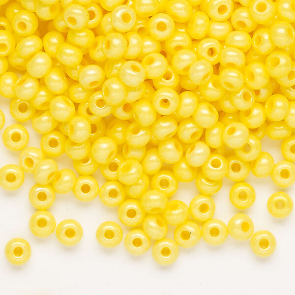 Seed bead, Preciosa Ornela Czech glass, pkg/500g, #6 rocaille, opaque terra dyed yellow luster chalkwhite, (16386). image number 0