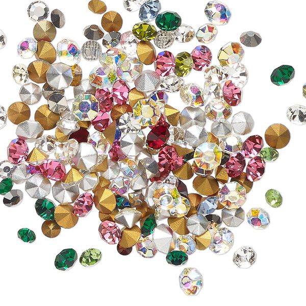 Chaton mix 5 g pk mixed foil back, vintage Preciosa Czech crystal rhinestone 2.8-4.3mm round SS10-SS18 image number 0