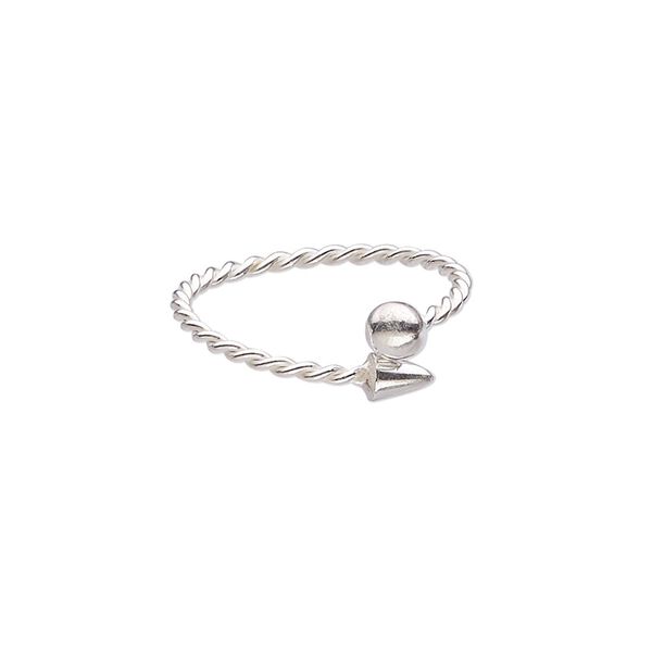 Ring, sterling silver, 7mm wide with twisted design, ball and spike, adjustable from size 5.5-7. Sold individually. image number 0