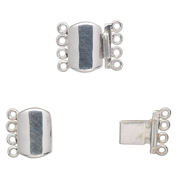 Clasp, 4-strand tab, antiqued sterling silver, 12x8mm rectangle. Sold individually. image number 0