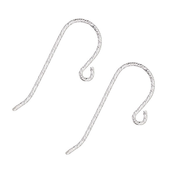 Ear wire, sterling silver, 12.5mm diamond-cut fishhook with open loop, 21 gauge. Sold per pair. image number 0