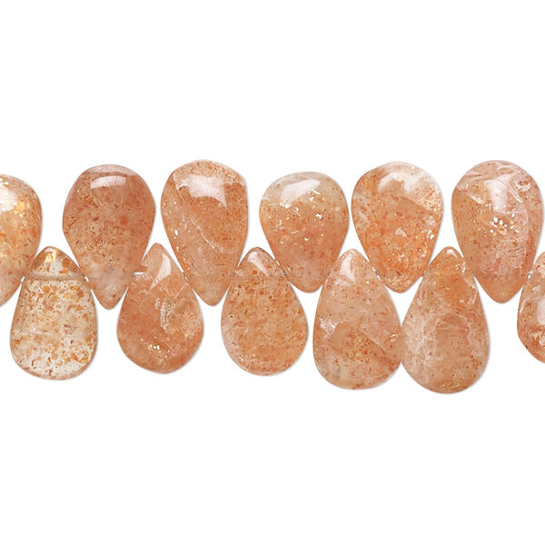 Sunstone 1pkg1, hand-cut top-drilled puffed teardrop bead natural 8 inch 9x6mm-14x7mm image number 0