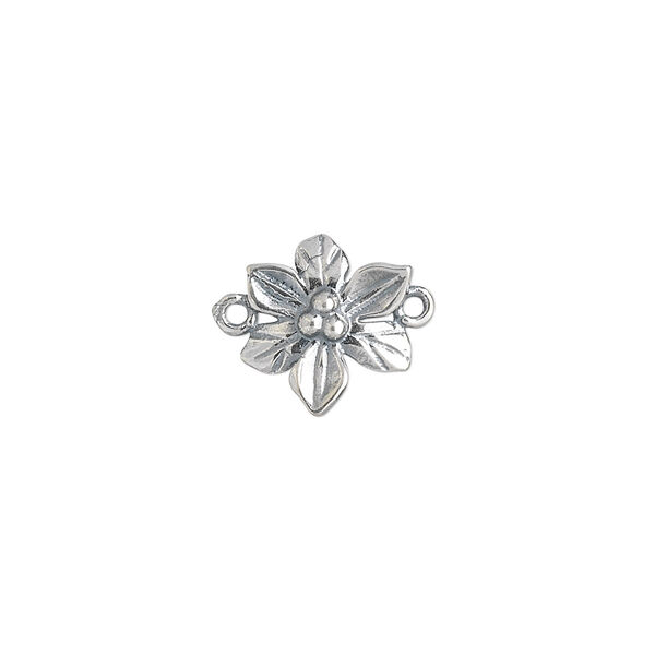 Link, JBB Findings, antiqued sterling silver, 12.5x11.5mm single-sided flower. Sold per pkg of 2. image number 0