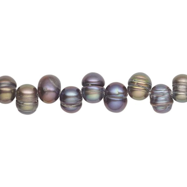 Pearl, cultured freshwater (dyed), peacock, 7x5mm-8x6mm top-drilled rice, D grade, Mohs hardness 2-1/2 to 4. Sold per 16-inch strand. image number 0