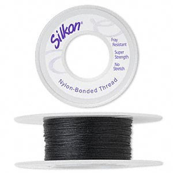 Thread, Silkon®, bonded nylon, medium-weight #2, black. Sold per 20-yard spool. image number 0