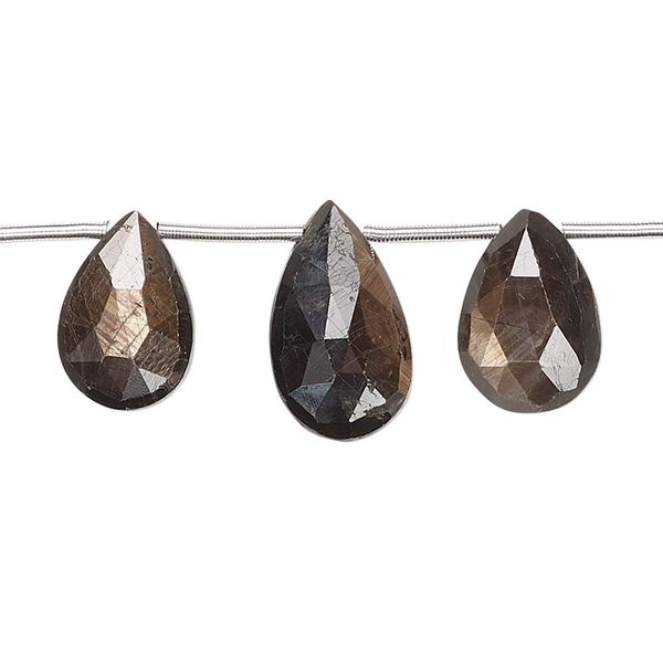 Golden sheen sapphire 1pkg3, hand-cut top-drilled faceted puffed teardrop bead natural graduated 12x9mm-14x9mm image number 0