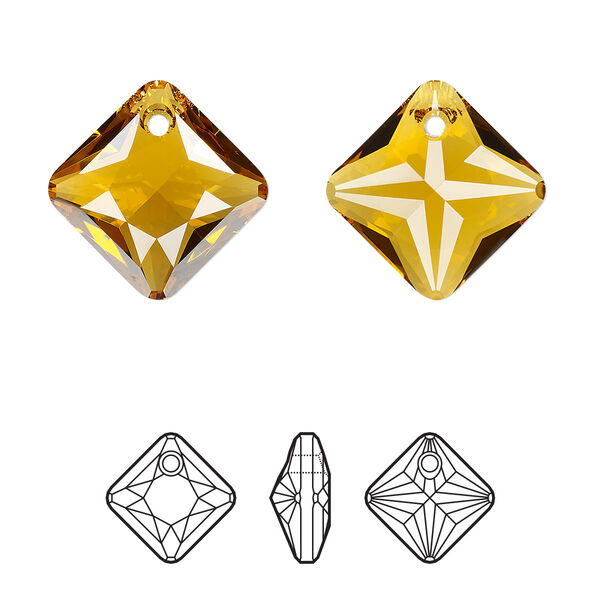 Drop 1pk topaz, Crystal Passions® 16mm pendant princess cut 6431 image number 0