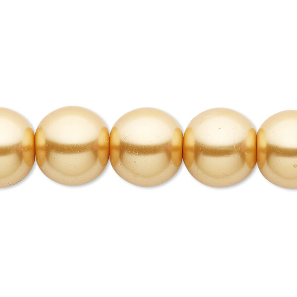 Bead, crystal pearl, gold, 12mm round. Sold per 15-1/2" to 16" strand, approximately 30 beads. image number 0