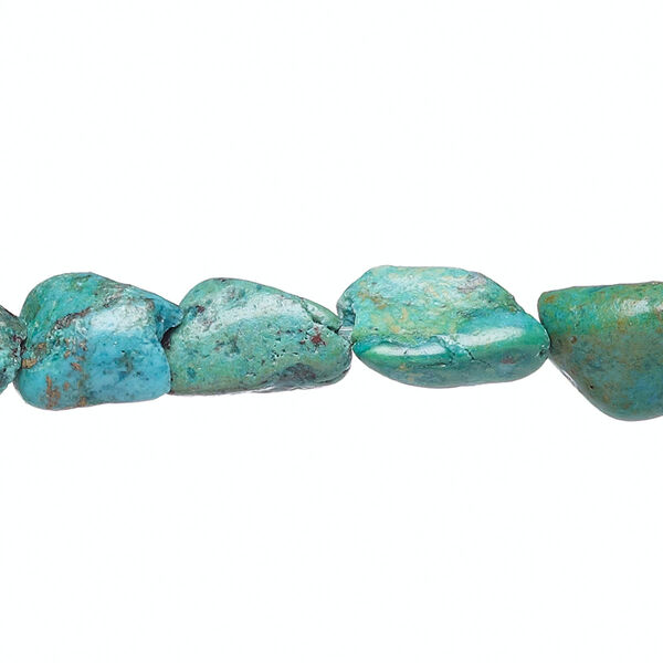 Bead, turquoise (dyed / stabilized), blue, small flat nugget, Mohs hardness 5 to 6. Sold per 7-inch strand. image number 0