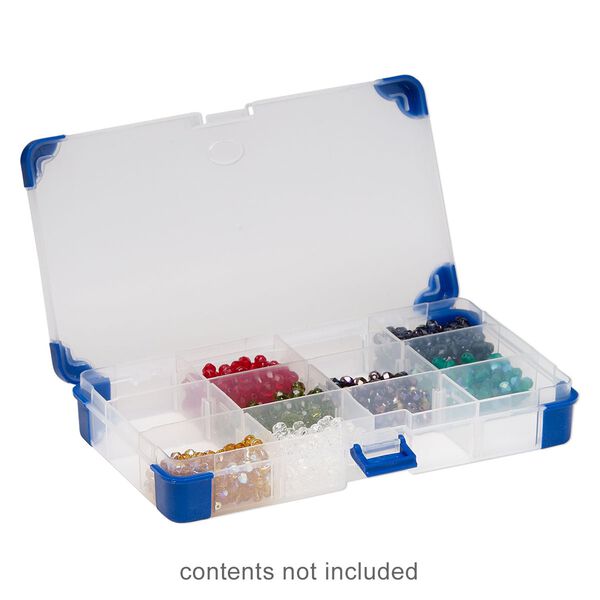 Organizer, acrylic and rubber, clear and blue, 8 x 4-1/4 x 1-1/4 inch rectangle, 5-12 adjustable compartments. Sold individually. image number 0