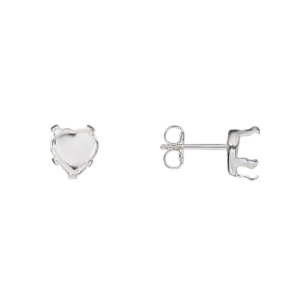 Earstud, Snap-Tite®, sterling silver, 6mm 5-prong heart setting. Sold per pkg of 2 pairs. image number 0