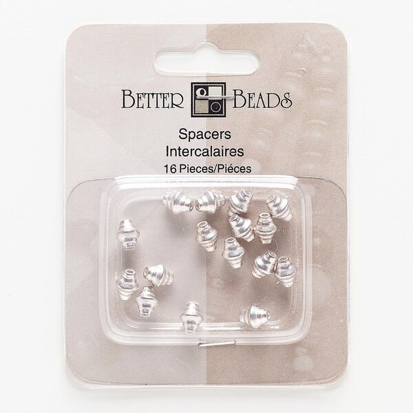 Bead, silver-finished "pewter" (zinc-based alloy), 7x6mm double cone. Sold per pkg of 16. image number 0