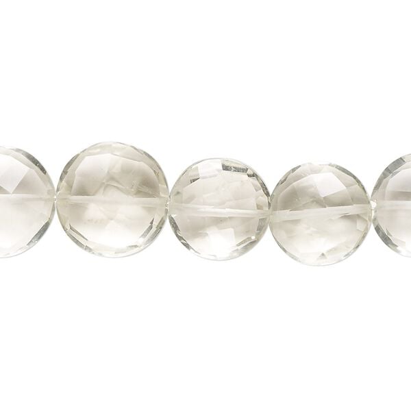 Green quartz 1pkg1, hand-cut faceted puffed flat round bead 7 inch 10-12mm image number 0