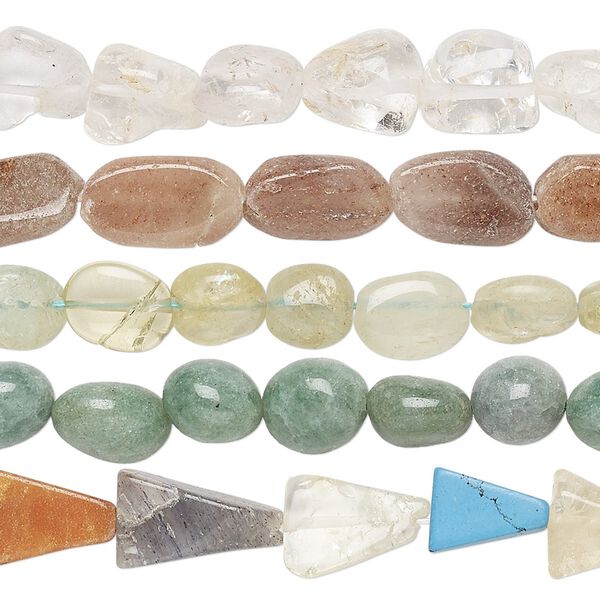 Multi-gemstone 1pkg5, hand-cut mixed shape bead 15 inch 3x2mm-16x12mm image number 0