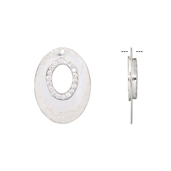 Drop, cubic zirconia and sterling silver, clear, 20x14.5mm single-sided stardust oval go-go. Sold individually. image number 0