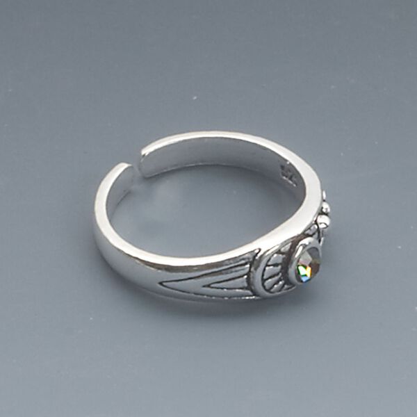 Toe ring, crystal and antiqued sterling silver, clear vitrail medium, 4.5mm wide, adjustable. Sold individually. image number 0