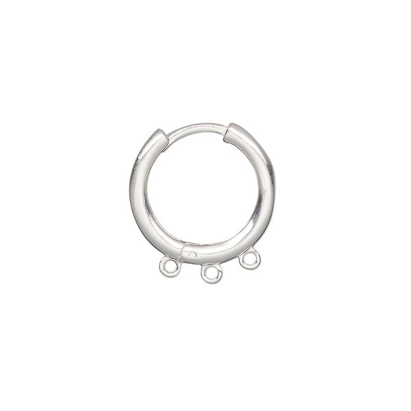 Earring hoop 1pkg2 sterling silver, 16mm hinged / 3 closed loop / hinged / round tube, 1 pair image number 0