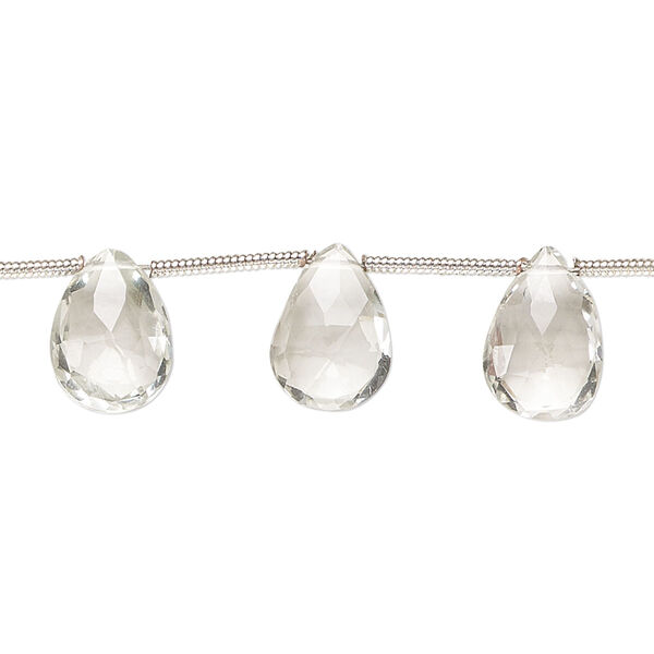 Green quartz 1pkg13, hand-cut top-drilled faceted puffed teardrop bead 10x7mm-12x9mm image number 0