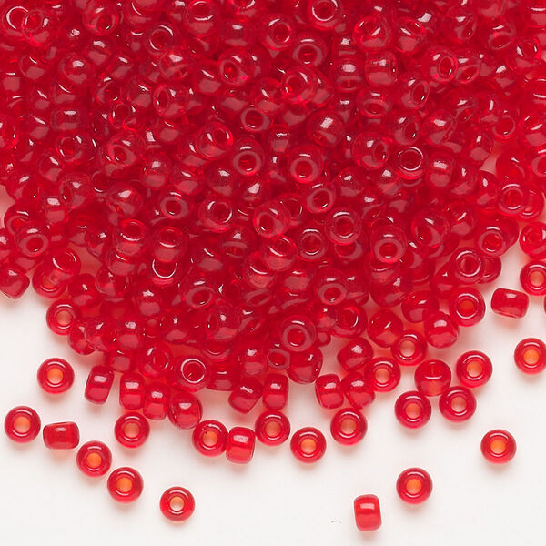 Seed bead, Miyuki, glass, pkg/250g, #8 rocaille, transparent red orange (RR-140). image number 0