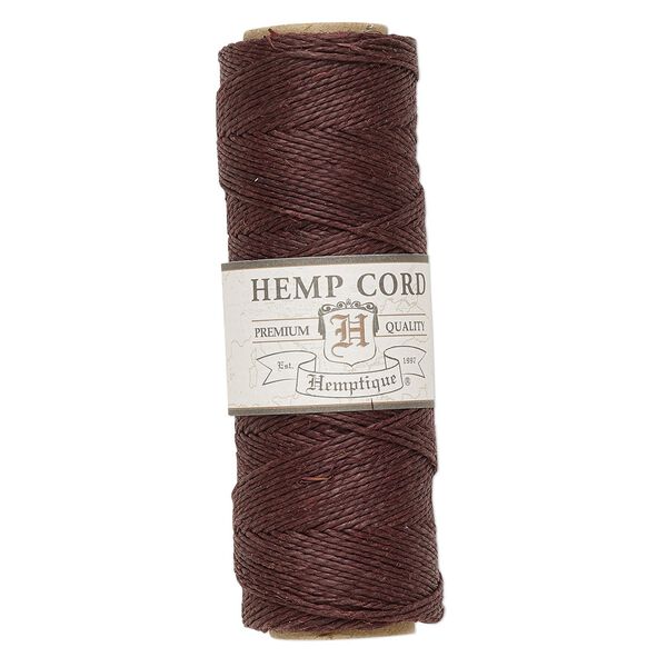 Cord, Hemptique®, polished hemp, dark brown, 0.5mm diameter, 10-pound test. Sold per 205-foot spool. image number 0