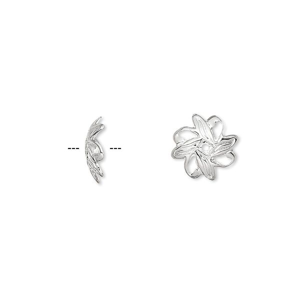 Bead cap, silver-plated brass, 10x3mm fancy leaf with cutouts, fits 10-12mm bead. Sold per pkg of 500. image number 0