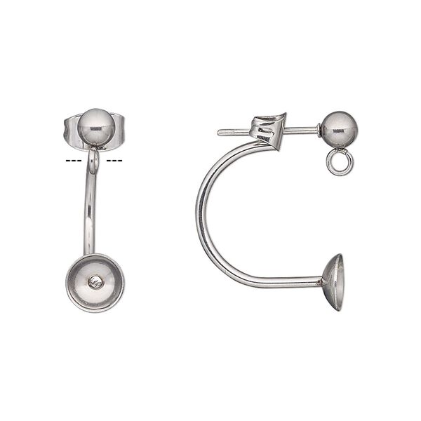 Earstud 1pkg4, 21mm / 6mm cup / 1mm peg / 4mm ball / open loop / backlobe / 6-8mm round half-drilled setting / earnuts, stainless steel 2 pair image number 0
