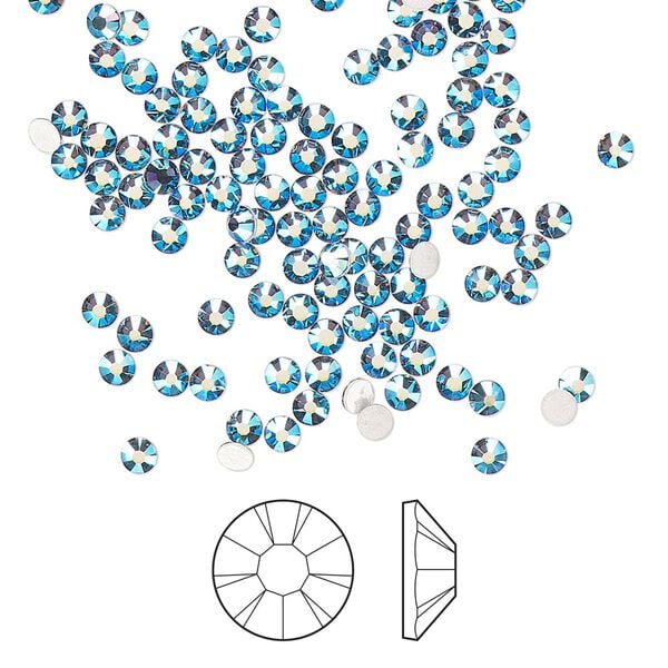 Flat back 1440pk denim blue AB foil back, Preciosa MAXIMA Czech crystal hotfix rhinestone 2.3-2.5mm chaton rose round SS8 image number 0