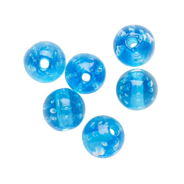 Bead, lampworked glass, translucent aqua blue, 10mm round. Sold per pkg of 6. image number 0