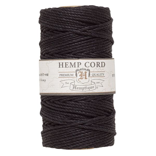 Cord, Hemptique®, polished hemp, black, 1.8mm diameter, 48-pound test. Sold per 205-foot spool. image number 0