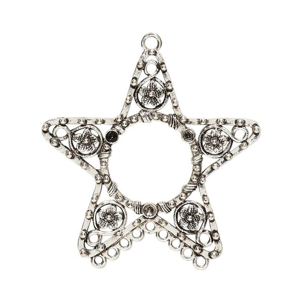 Focal, antique silver-finished "pewter" (zinc-based alloy), 68x66mm star. Sold individually. image number 0