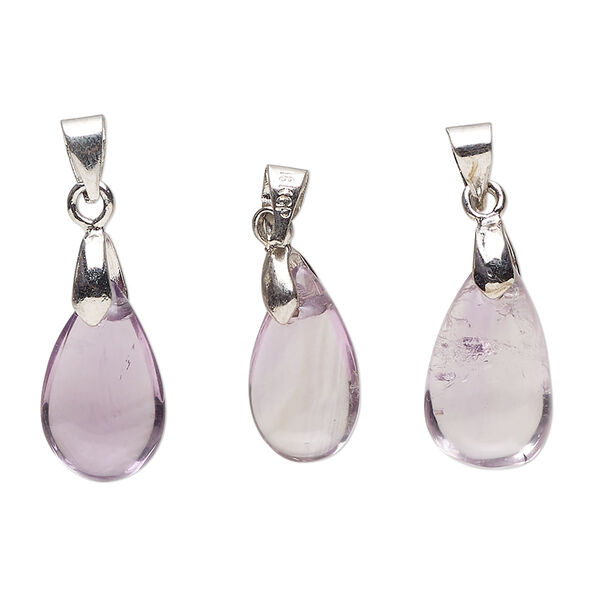 Amethyst / pewter (tin-based alloy) 1pkg3, imitation rhodium-finished teardrop freeform pendant natural 13x7mm-20x12mm image number 0