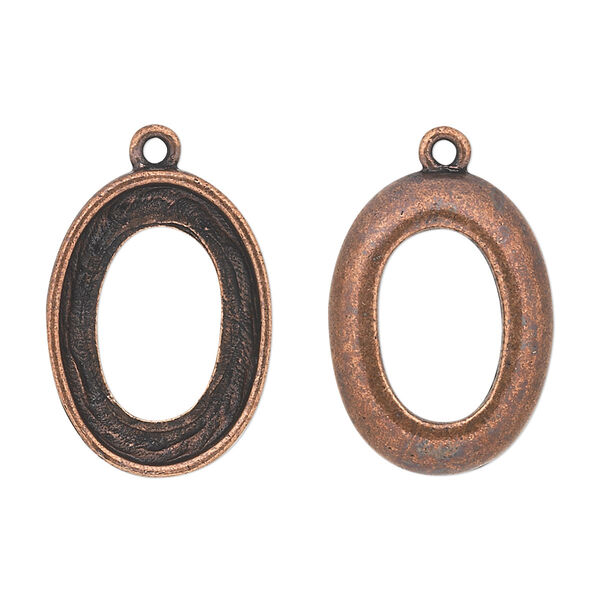 Drop, Almost Instant Jewelry®, antique copper-plated pewter (tin-based alloy), 24x18mm oval with 22x16mm cosmic oval setting. Sold individually. image number 0