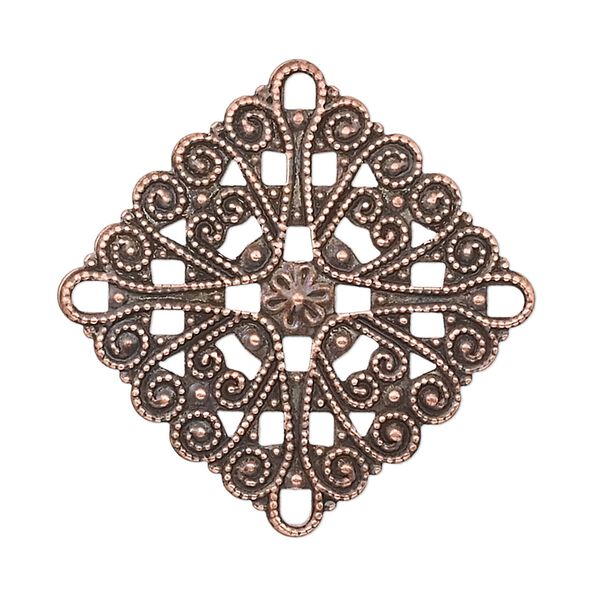 Focal, antique copper-plated brass, 34mm filigree square. Sold per pkg of 10. image number 0