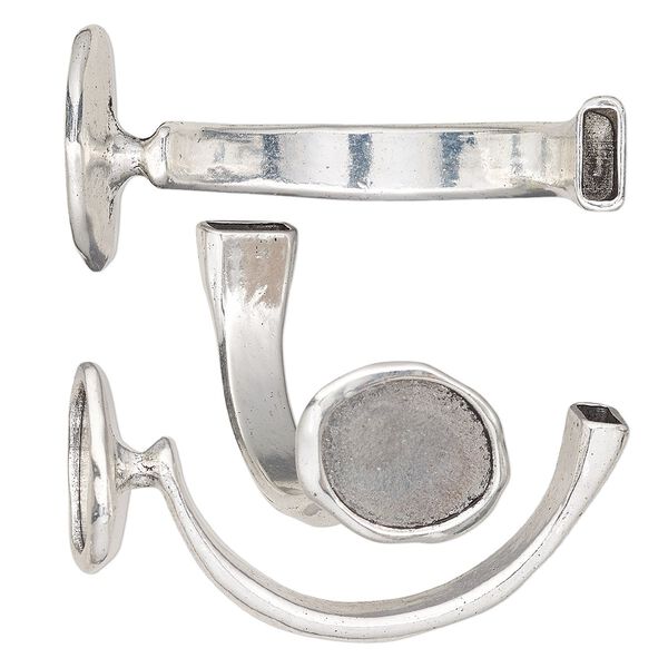 Bracelet component, antique silver-finished "pewter" (zinc-based alloy), 8-12.5mm wide with 28x21mm oval and 22.5x18mm non-calibrated oval setting, 45x23mm inside diameter with 10x3.5mm glue-in end. Sold individually. image number 0