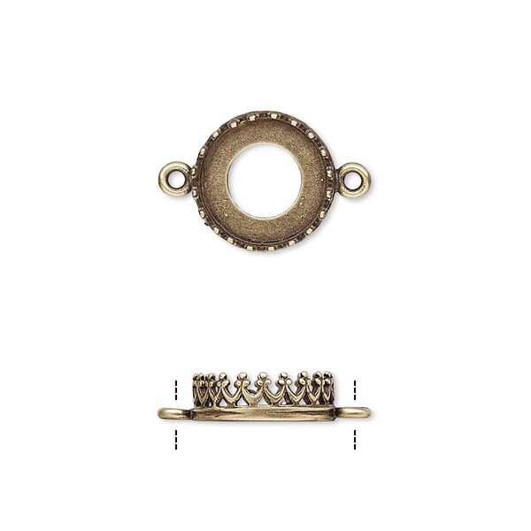 Link, JBB Findings, antiqued brass, 11.5mm round with open back and decorative trim, 10mm round bezel setting. Sold per pkg of 2. image number 0