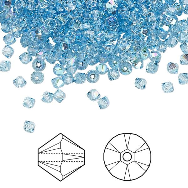 Bead 1440pk aquamarine shimmer, Swarovski® 3mm XILION bicone 5328 image number 0
