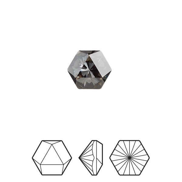 Fancy stone 2pk crystal silver night foil back, Crystal Passions® 10.8x9.4mm prismatic hexagon 4699 image number 0