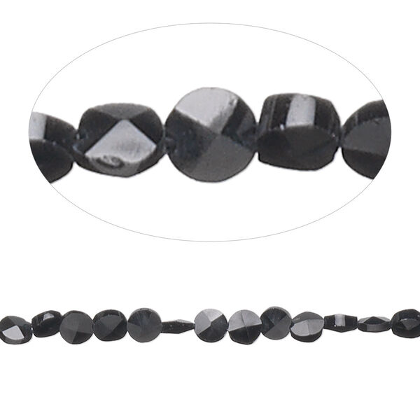 Black spinel 1pkg1, hand-cut faceted flat round bead natural 15.5-16 inch 3-5mm image number 0