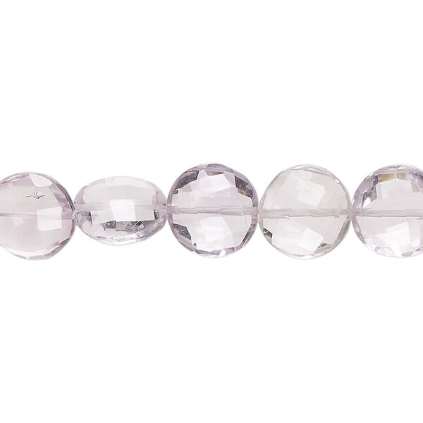 Lavender amethyst 1pkg1, hand-cut faceted puffed flat round bead natural B+ grade, 8 inch 9-10mm image number 0