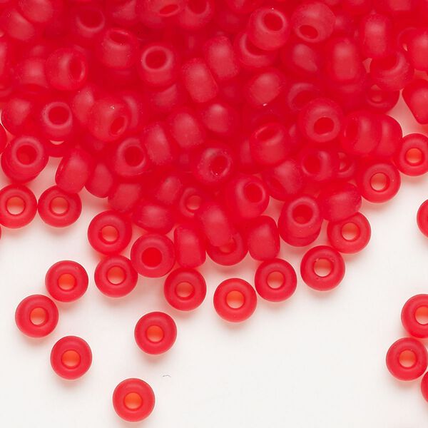 Seed bead, Miyuki, glass, pkg/250g, #6 rocaille, translucent matte red orange (RR-140F). image number 0