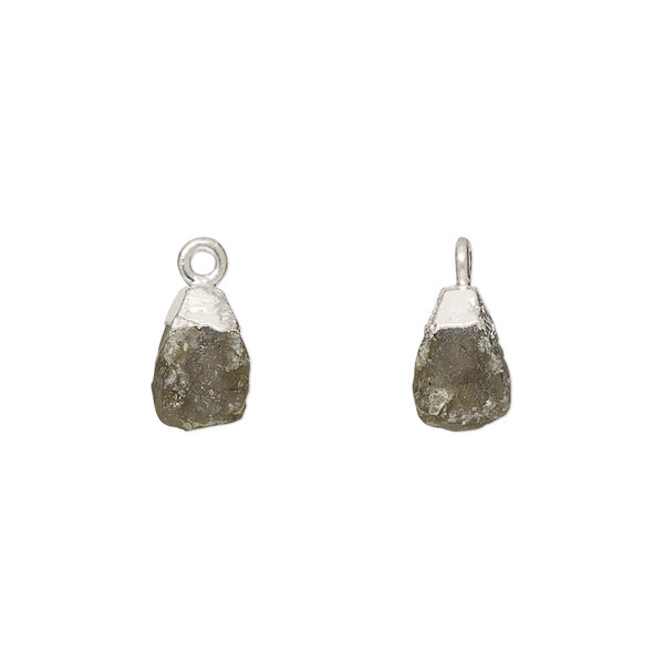 Labradorite / sterling silver 1pkg1, electrocoated hand-cut nugget drop natural 8x5mm-9x7mm image number 0